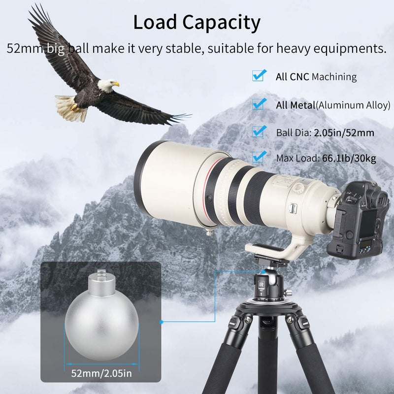 Innorel Low Profile Tripod Ball Head-INNOREL N52,Panoramic CNC Metal Camera Tripod Ball Head with Two 1/4" Screw Arca Swiss Quick Release Plates for Tripod,Monopod,DSLR,Camcorder,Max Load 66lbs/30kg - Image 3